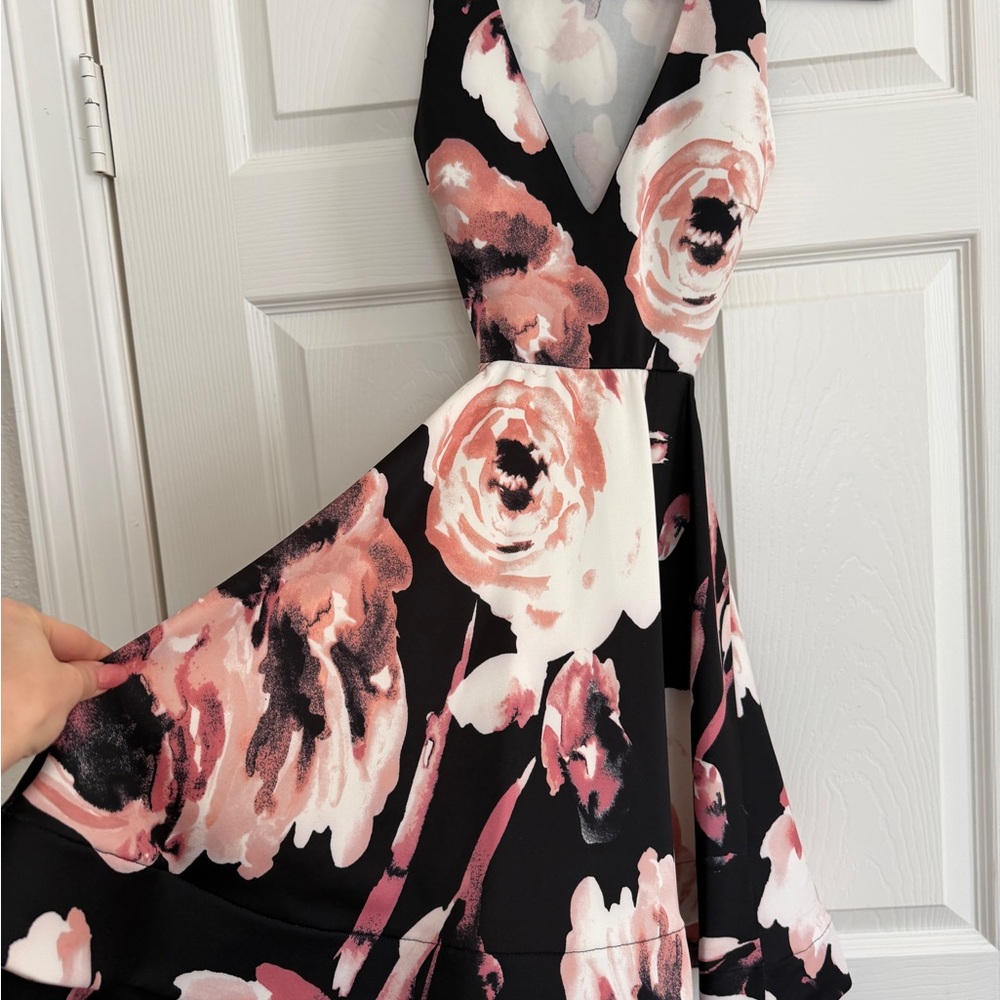 Forever 21 Black and Pink Floral Backless Dress